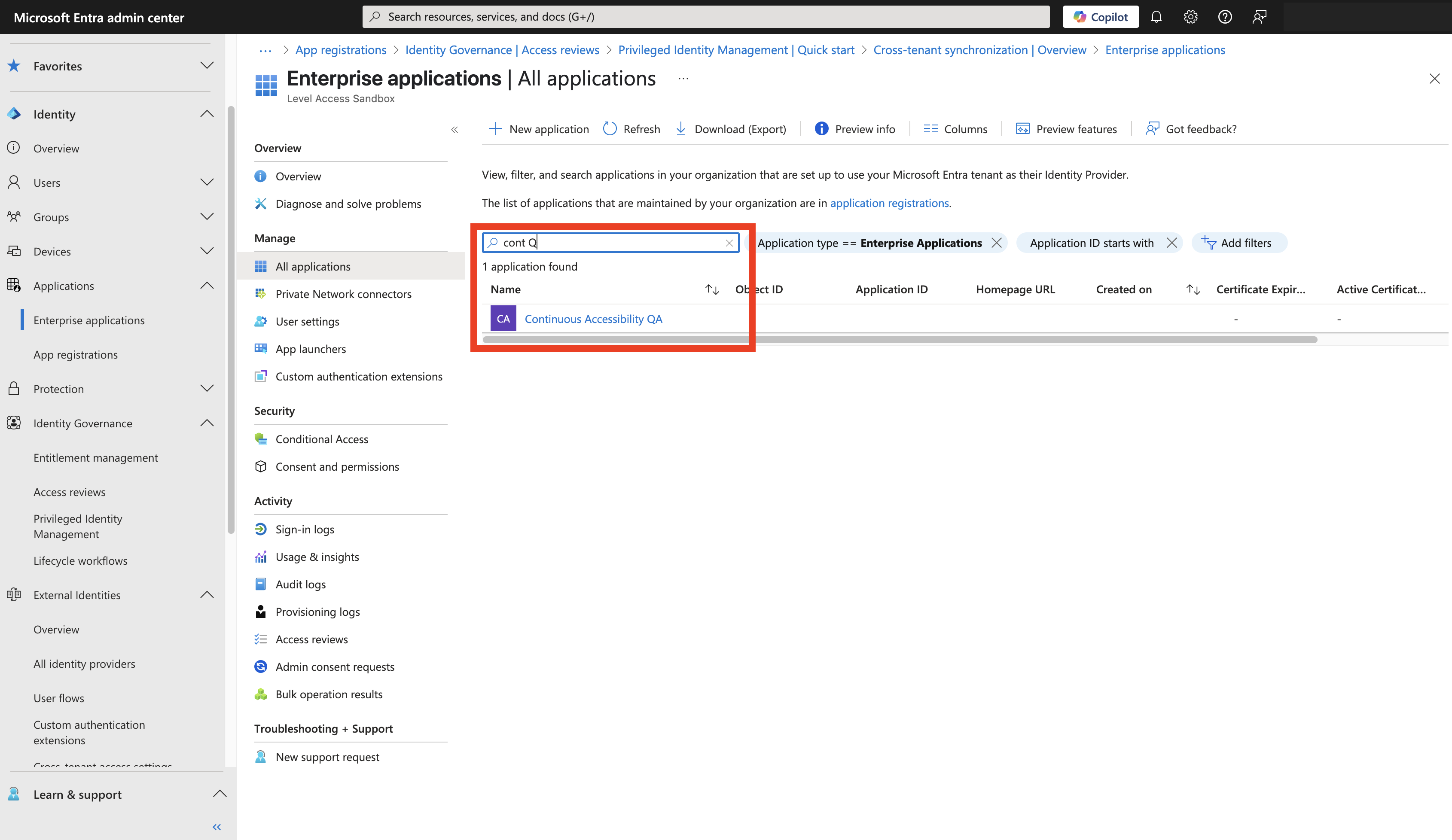 📸 Screenshot: List of enterprise applications