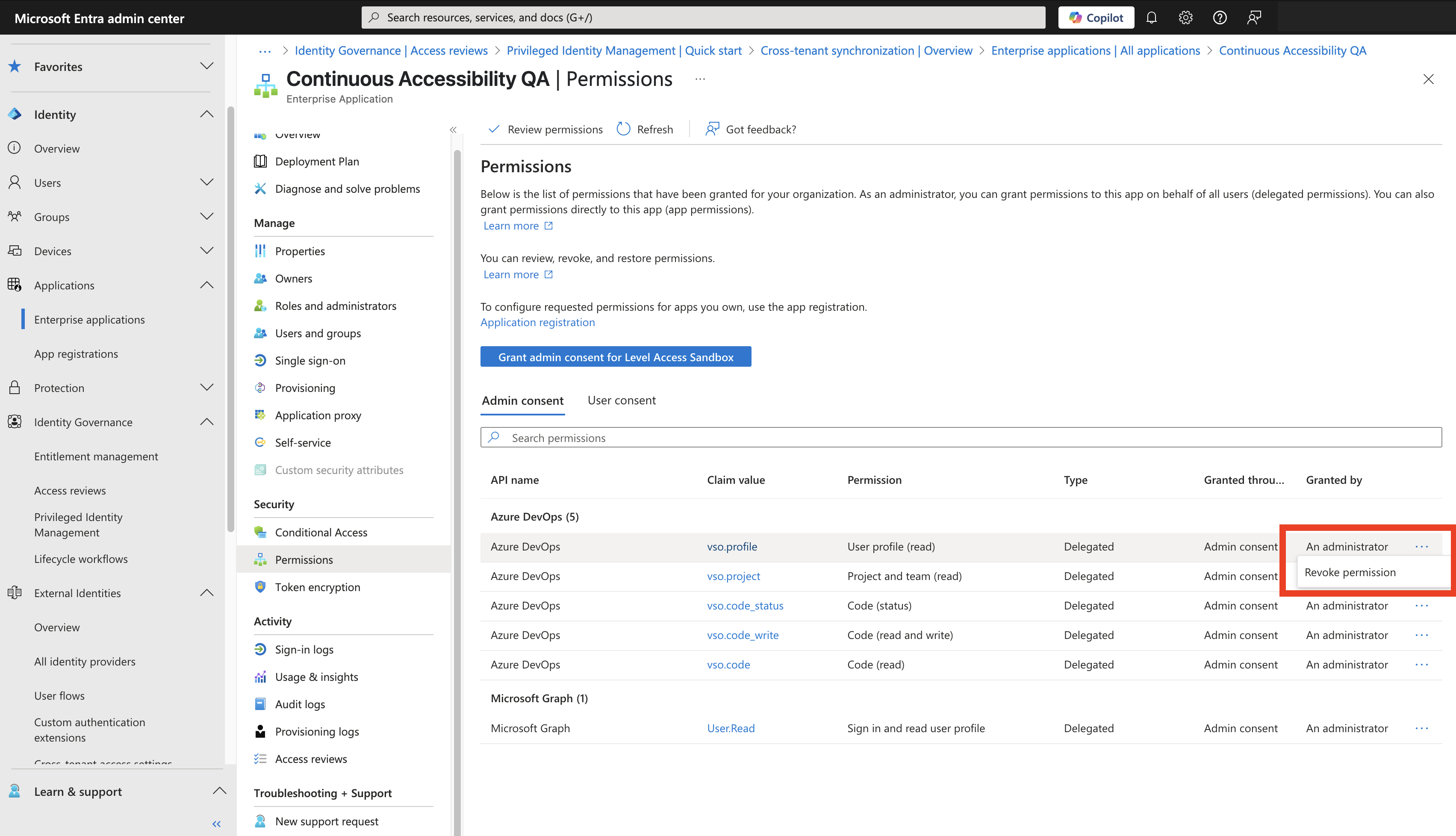 📸 Screenshot: Revoke button in permissions tab